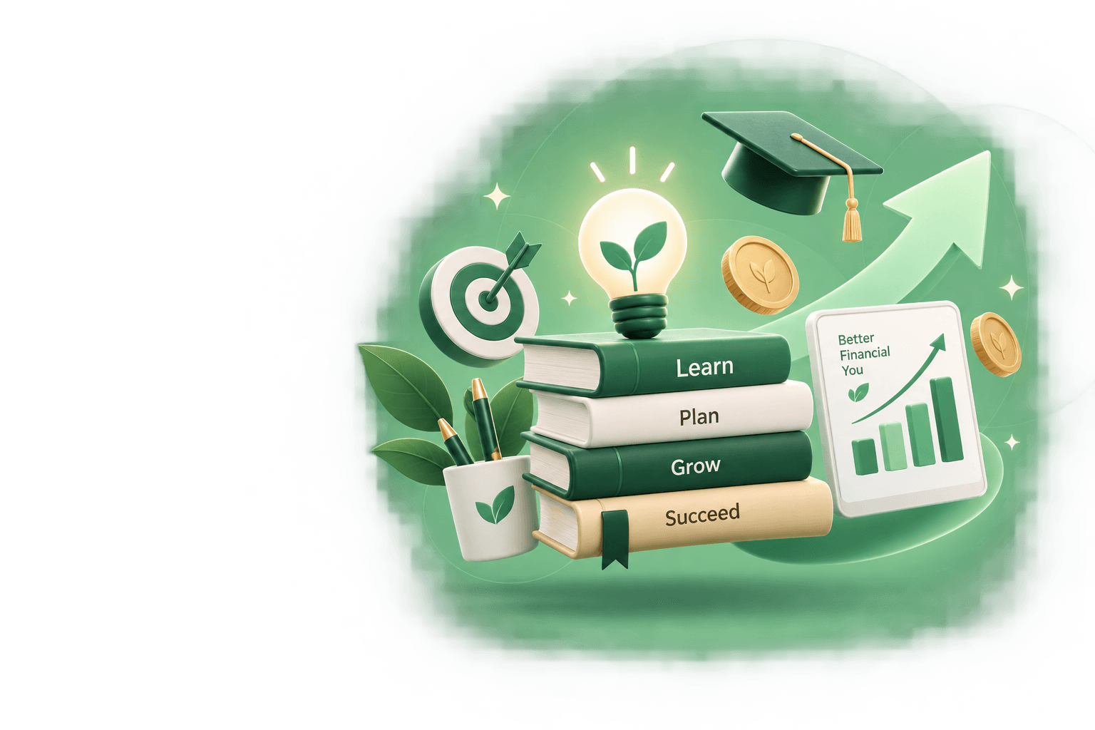 Illustration of financial learning, growth, and achievement