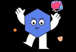 Illustration of a friendly hexagon mascot